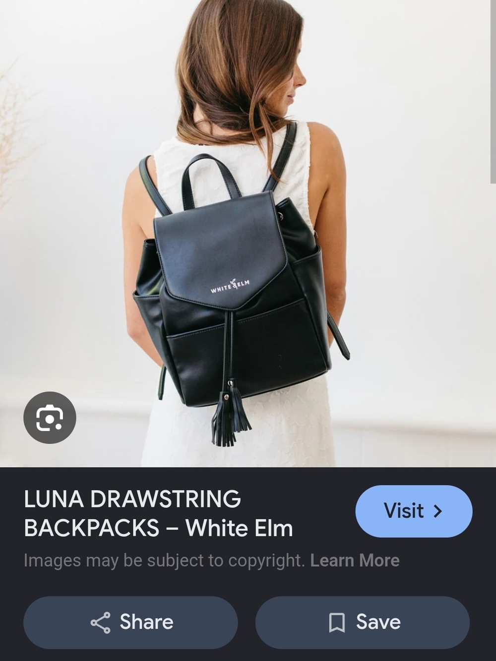 White Elm Luna Drawstring Backpack in Black